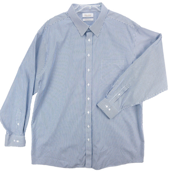 Roundtree & Yorke Gold Label Men's 19-Tall Blue White Striped Button Up - Picture 1 of 11